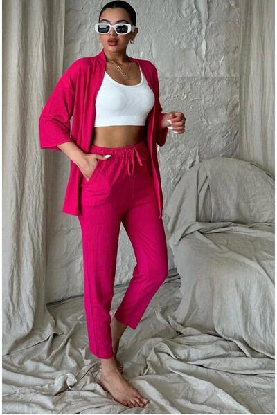 MODERNİZE Women's Relaxed Fit Kimono Bottom Long Top Summer Set