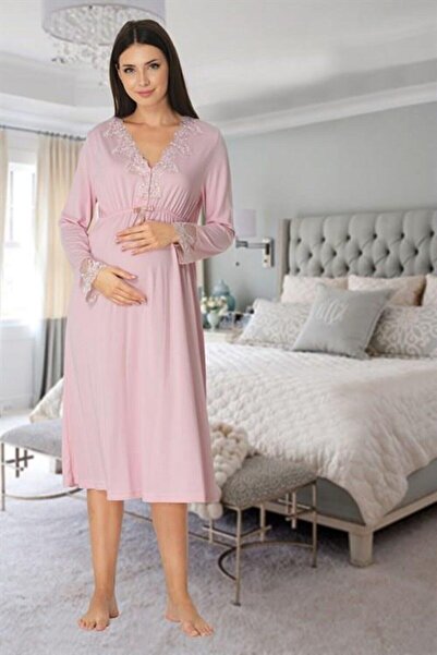 Generic Brand Pink Soft Lace Collar Nightgown for Pregnant and Maternity