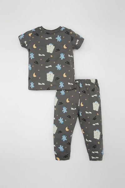 DeFacto Baby Boy Pajamas Set - Star Print, Combed Cotton, Short Sleeve, Top and Long Bottom C2000A524Sm