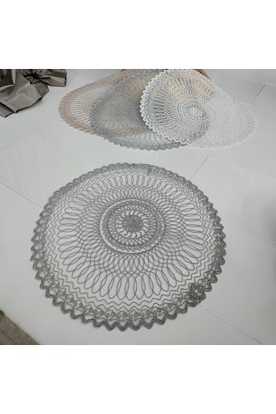 CAMİNHO DA LUA American Service Embroidery Luxury Supla Net Table and Presentation Set Dowry Holder Gray