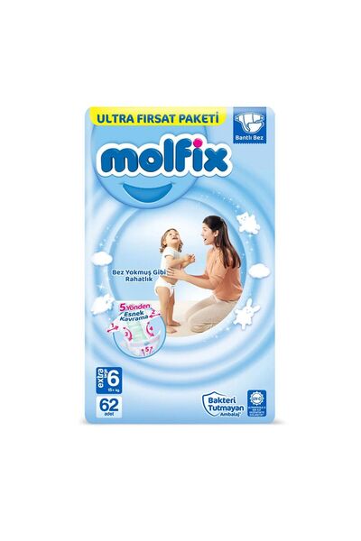 Molfix Bebek Bezi Ultra Fırsat Paketi 6 Beden 15 Kg 62 Adet