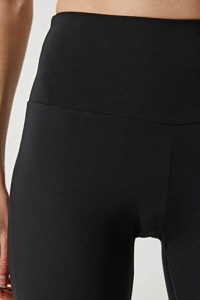 Happiness İstanbul Women's Black High Waist Loose Leg Knitted Leggings HW00006