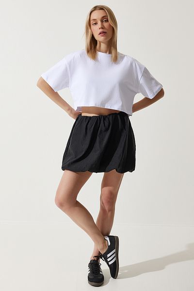 Happiness İstanbul Weißes Oversize-Strick-T-Shirt für Damen, 100 % Baumwolle, kurz, BP00164