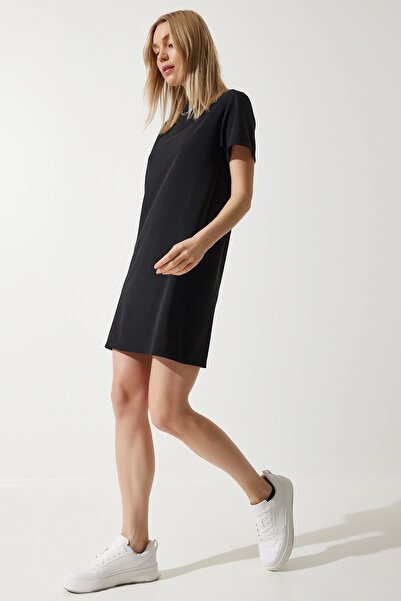 Happiness İstanbul Rochie de bază din crep de bază cu gât neagră pentru femei TO00136
