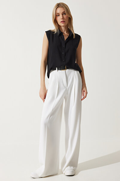 Happiness İstanbul Dámská černá viskózová košile bez rukávů TO00129