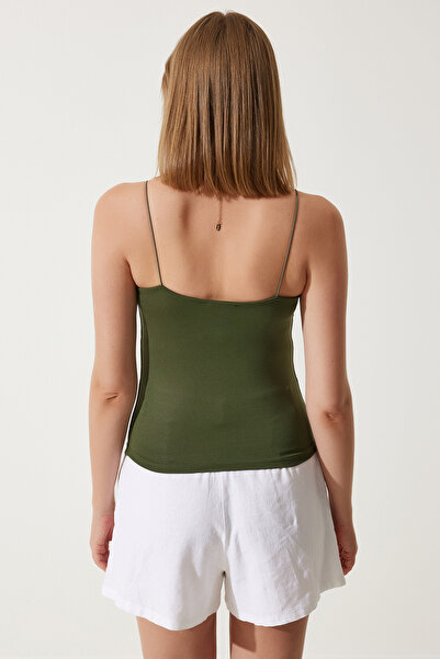 Happiness İstanbul Γυναικεία Πλεκτή Μπλούζα Κορμάκι Χακί Σχοινί LD00018