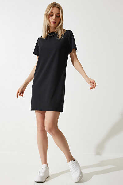 Happiness İstanbul Rochie de bază din crep de bază cu gât neagră pentru femei TO00136