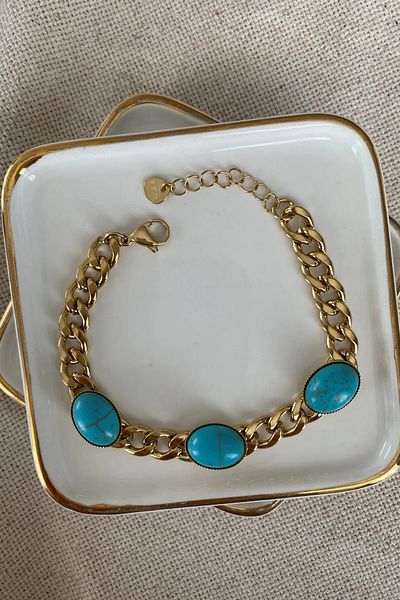 fuya design Three Turquoise Steel Bracelet