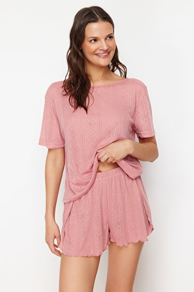 Trendyol Collection Multi-Colored 2-Pack Pointel Openwork/Hole Knitted Pajamas Top THMSS24PT00276