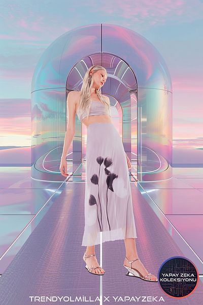 Trendyol Collection X Artificial Wit Multi-Colored Floral Printed Lined Maxi Tulle Skirt TWOSS24ET00208