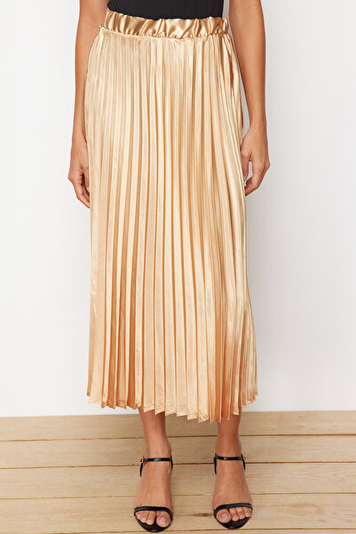 Trendyol Collection Satin Maxi Length Gold Pleated Woven Skirt - TWOSS24ET00206