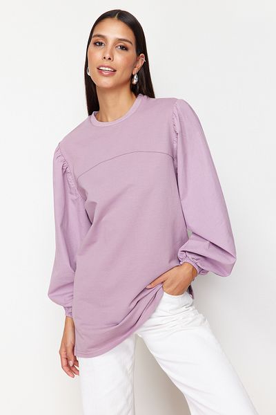 Trendyol Modest Popelínová pletená mikina – fialový rukáv, TCTSS24UK00041