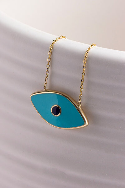 goldberia Mekik Göz Firuze Mineli 14 Ayar Som Altın Kolye