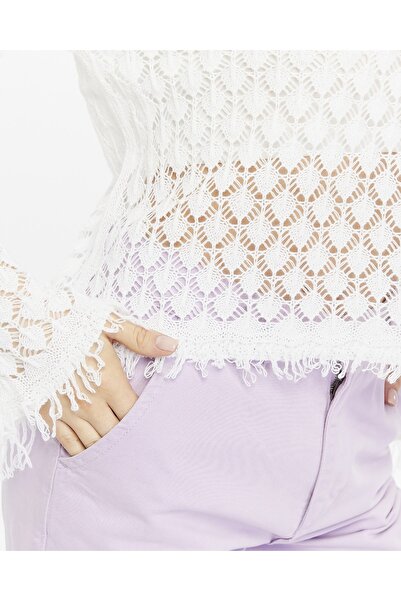 KNİTİCAL TEKSTİL knitical Bolero shams  Krem Crop Bluz Ajurlu Triko Örme