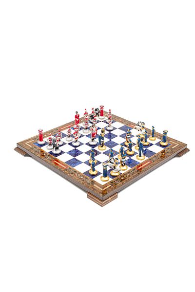 GGS GrandGiftStore Metal Chess Set - Hand Painted, Wooden Board and Durable Stones