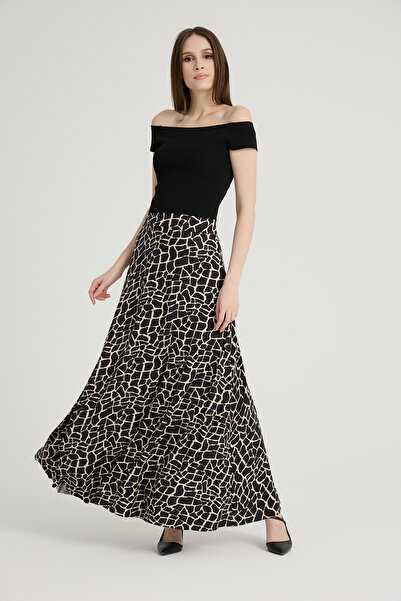 Gül Moda تنورة طويلة واسعة منقوشة بالفسيفساء مع خصر مطاطي G029-10