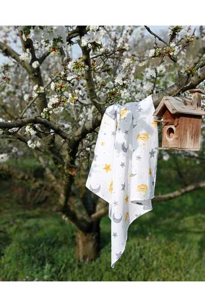 WOELLA Moon-Cloud-Star Patterned Multi-Purpose Single-Layer Muslin Cover