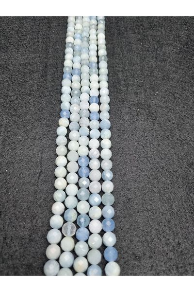 Yüksel Boncuk 8 mm Aquamarine Stone Facet Cut Natural Stone String