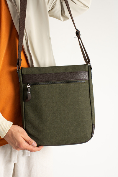 By Hakan Mega 417 UNISEX Канава Поштова сумка Сумка на ремені Сумка через плече ЗЕЛЕНА-КАВОВА