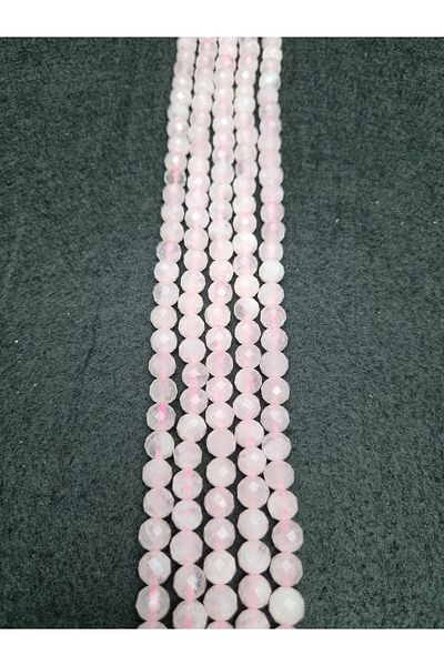 Yüksel Boncuk 8 mm Pink Quartz Stone Facet Cut Natural Stone String
