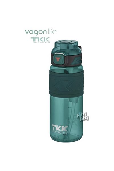 Vagonlife Tritan Flask T-1019 600 ml - Dark Green with Straw