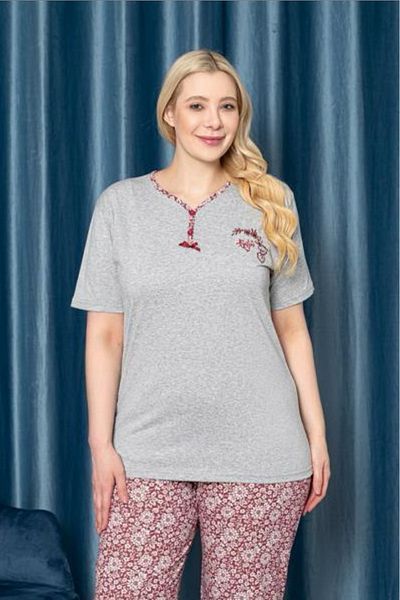 Farya Home Σετ βαμβακερών πιτζάμες X-Dreamy Plus Size - Κολάρο με κουμπιά, κοντό μανίκι