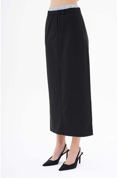 Lefon Women's Boxer Waisted Long Pencil Skirt Black