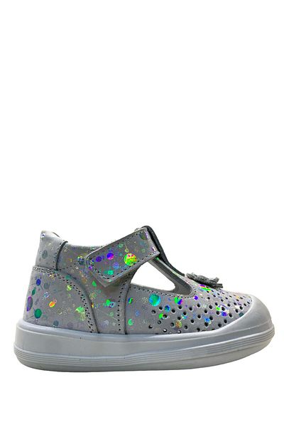 Tuğba Ortopedi 212-1 Model Orthopedic Genuine Leather - Silver Nubuck Floral Baby Girl First Step Shoes