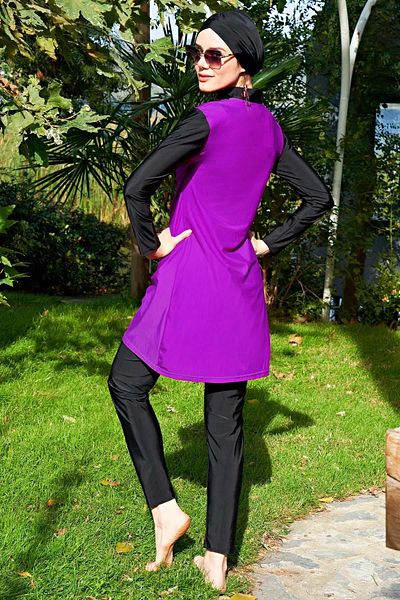 Ruko Maio Women's Degaje Collar Long Sleeve Lycra Purple Hijab Swimsuit C3T0N4O2