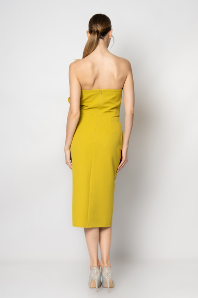 RENGIN Göğsünde büyük çiçekli krep abiye elbise