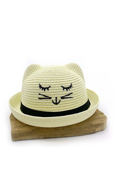 pouniq Light Beige Children's Straw Hat - for 1 to 6 Years - Smile Model Summer Hat