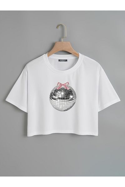 Mad&Calf Γυναικείο μπλουζάκι με στάμπα Disco Ball Oversize Crop