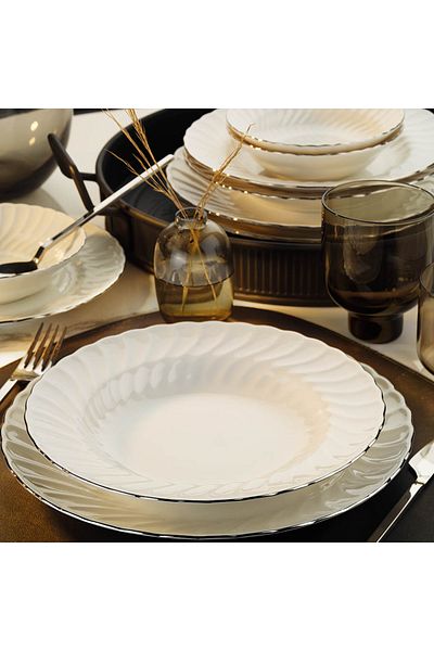 Kütahya Porselen BONE LILIUM 6 PIECES 21CM CAKE PLATE PLATINUM Mesh