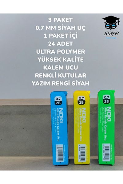 SEYFİKİRTASİYE 3 PACK 0.7 MM BLACK TIP 24 PIECES IN 1 PACK ULTRA POLYMER HIGH QUALITY COLOR BOX WRITTEN BLACK
