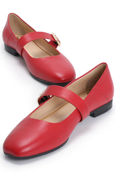 OZ DOROTHY Kırmızı Bantlı Deri Babet