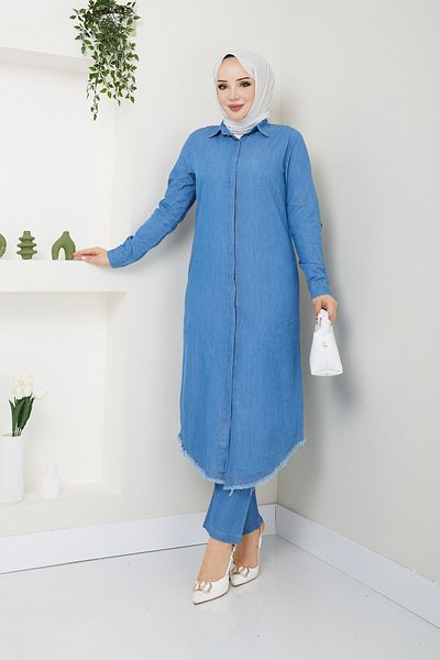 Pamuk Butik Women's Double Denim Suit with Trousers