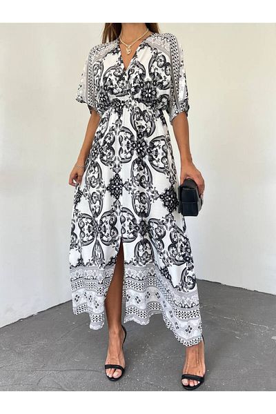 MY DEPO Rochie midi cu guler dublu cu mâneci liliac
