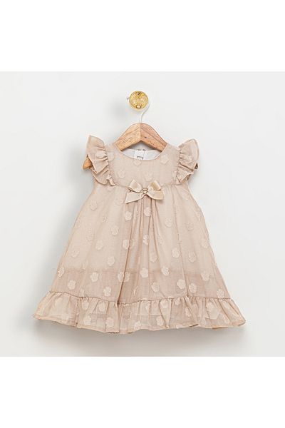 DIDuStore Floral Embossed Cotton Baby Dress - Chiffon Frills