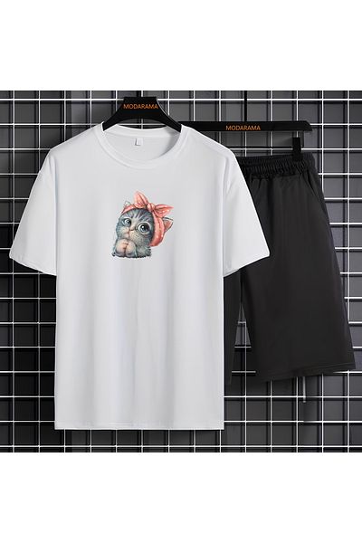 MODARAMA T-Shirt Shorts Set CUTE CAT PRINTED
