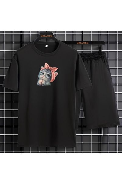 MODARAMA T-Shirt Shorts Set CUTE CAT PRINTED