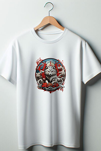 Vordevia Vuk Štampano Oversize kroj okrugla kragna Bela majica