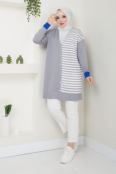 Pamuk Butik Γυναικεία ζακέτα Mercerized Stripe με λεπτομέρεια ριγέ πλεκτό