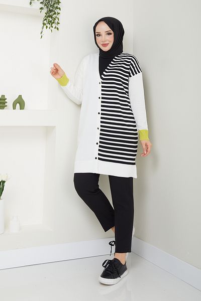 Pamuk Butik Γυναικεία ζακέτα Mercerized Stripe με λεπτομέρεια ριγέ πλεκτό