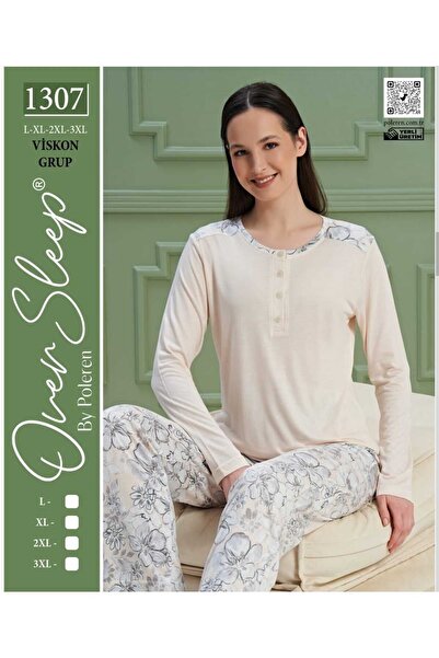 Over Sleep by Poleren Büyük Beden Viskon Pijama Takım 1307