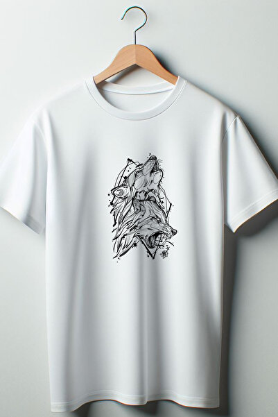 Vordevia Tricou alb oversize cu imprimeu Wolf