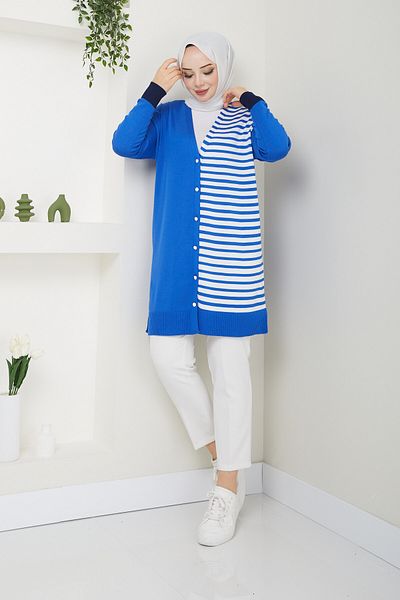 Pamuk Butik Γυναικεία ζακέτα Mercerized Stripe με λεπτομέρεια ριγέ πλεκτό