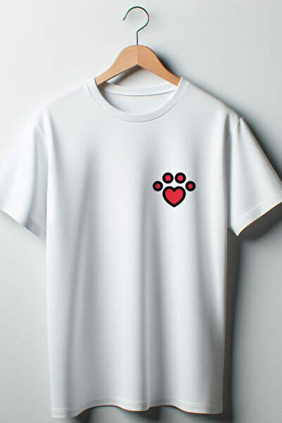 Vordevia Tricou alb oversize cu decolteu rotund cu imprimeu inimă labe