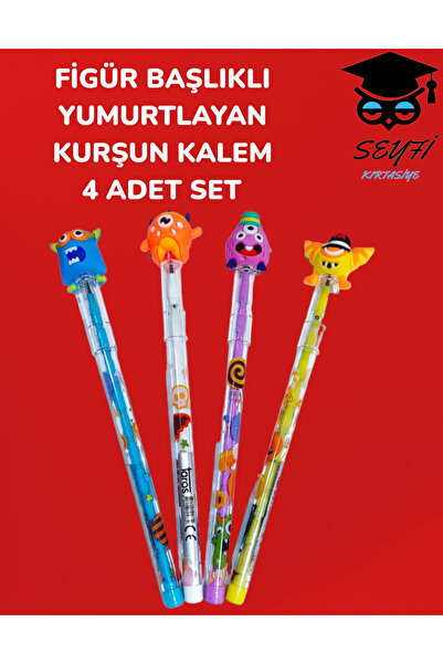 SEYFİKİRTASİYE طقم قلم رصاص برأس مجسم مكون من 4 قطع