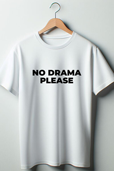 Vordevia Tricou alb oversize cu decolteu rotund cu imprimeu No Drama Please