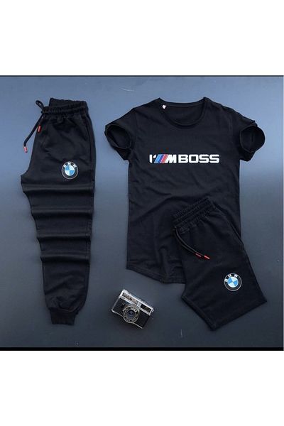 viperkombin MBoss Printed Shorts-T-Shirt Sweatpants 3-Piece Set Combination